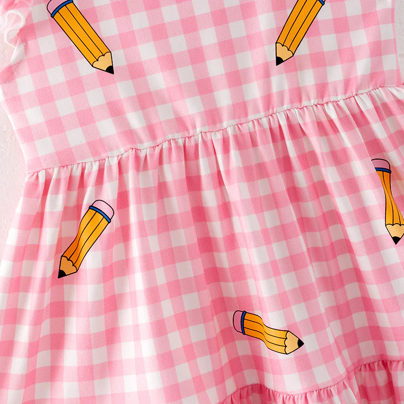 Girls Back To School Pink Plaid Pencil Dress