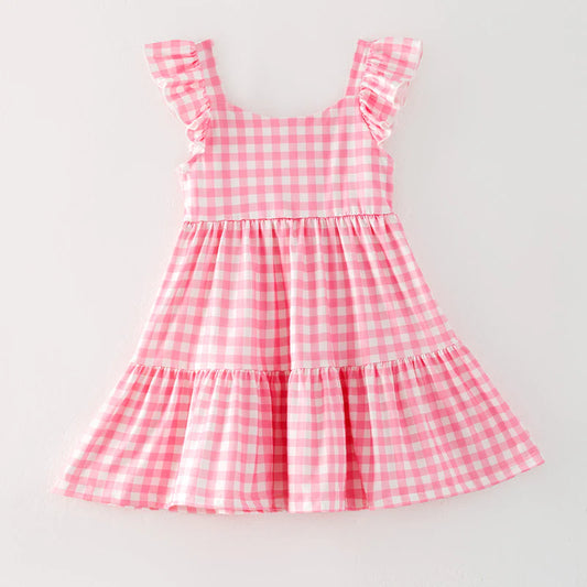 Girls Back To School Pink Plaid Pencil Dress