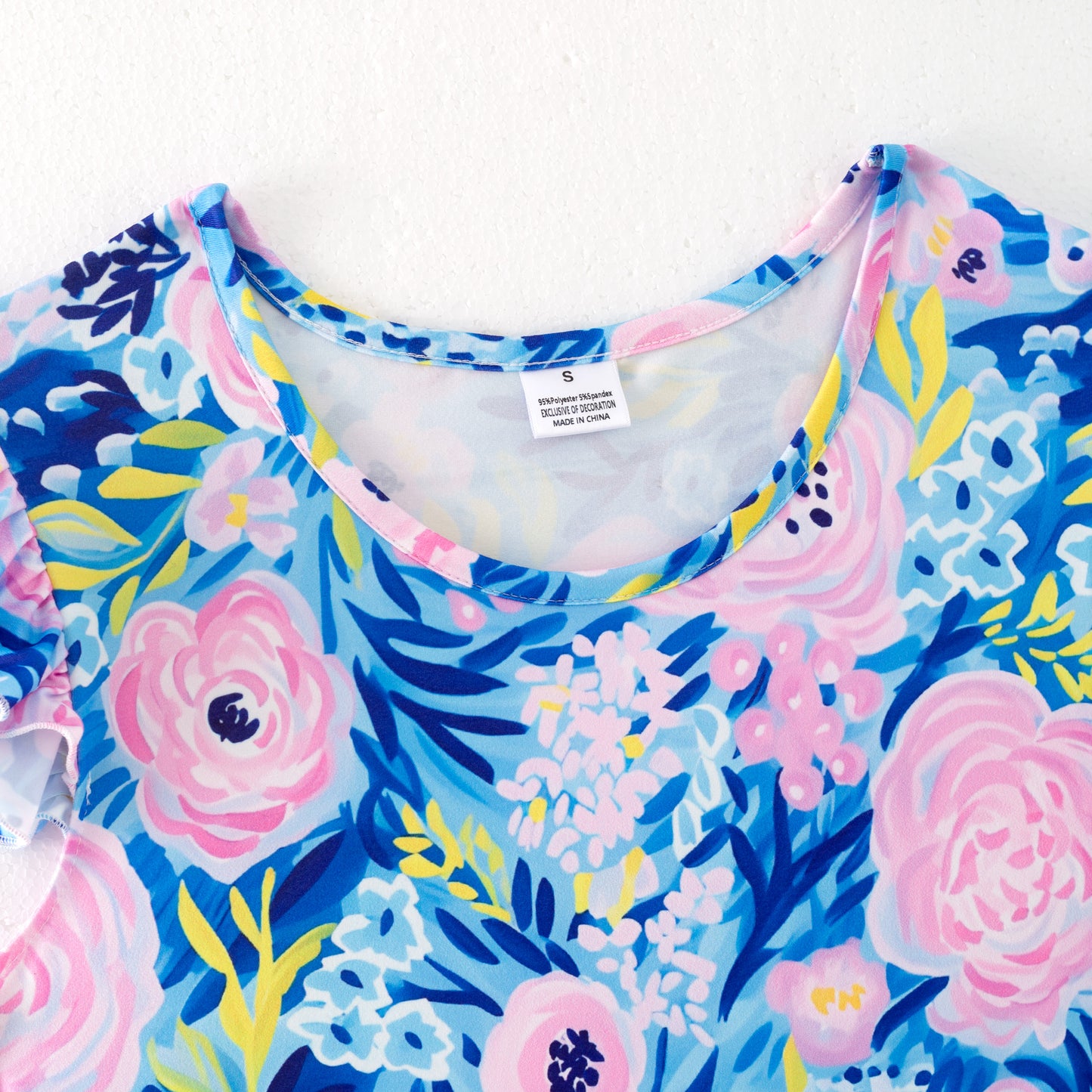 Women Summer Blue Pink Floral Print Milk Silk Soft Dress