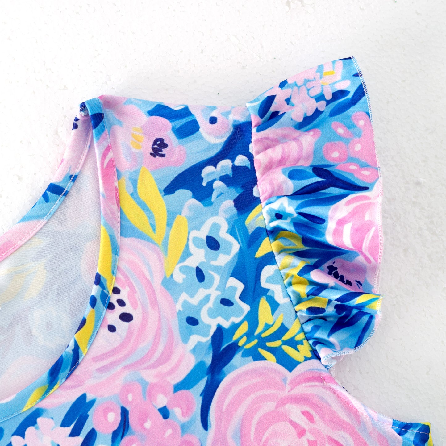 Women Summer Blue Pink Floral Print Milk Silk Soft Dress