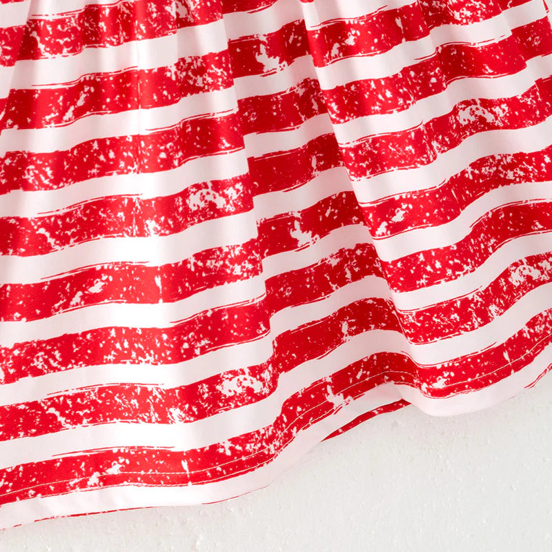 Girls July 4th Red Stripes Blue Star Milk Silk Dress