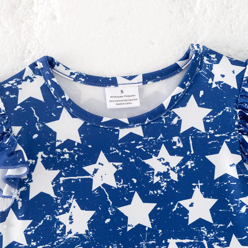 Girls July 4th Red Stripes Blue Star Milk Silk Dress