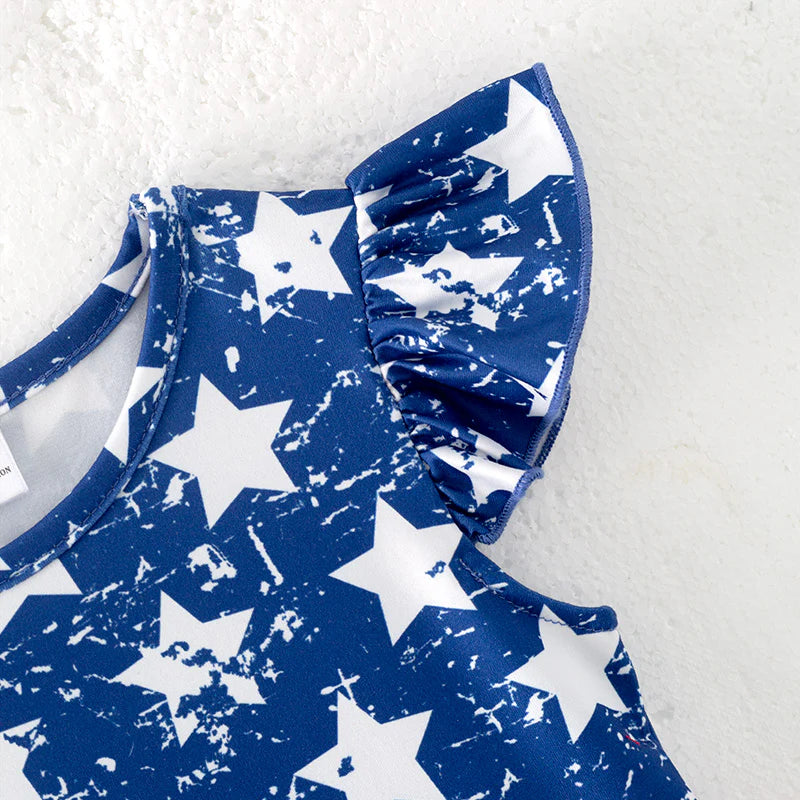 Girls July 4th Red Stripes Blue Star Milk Silk Dress