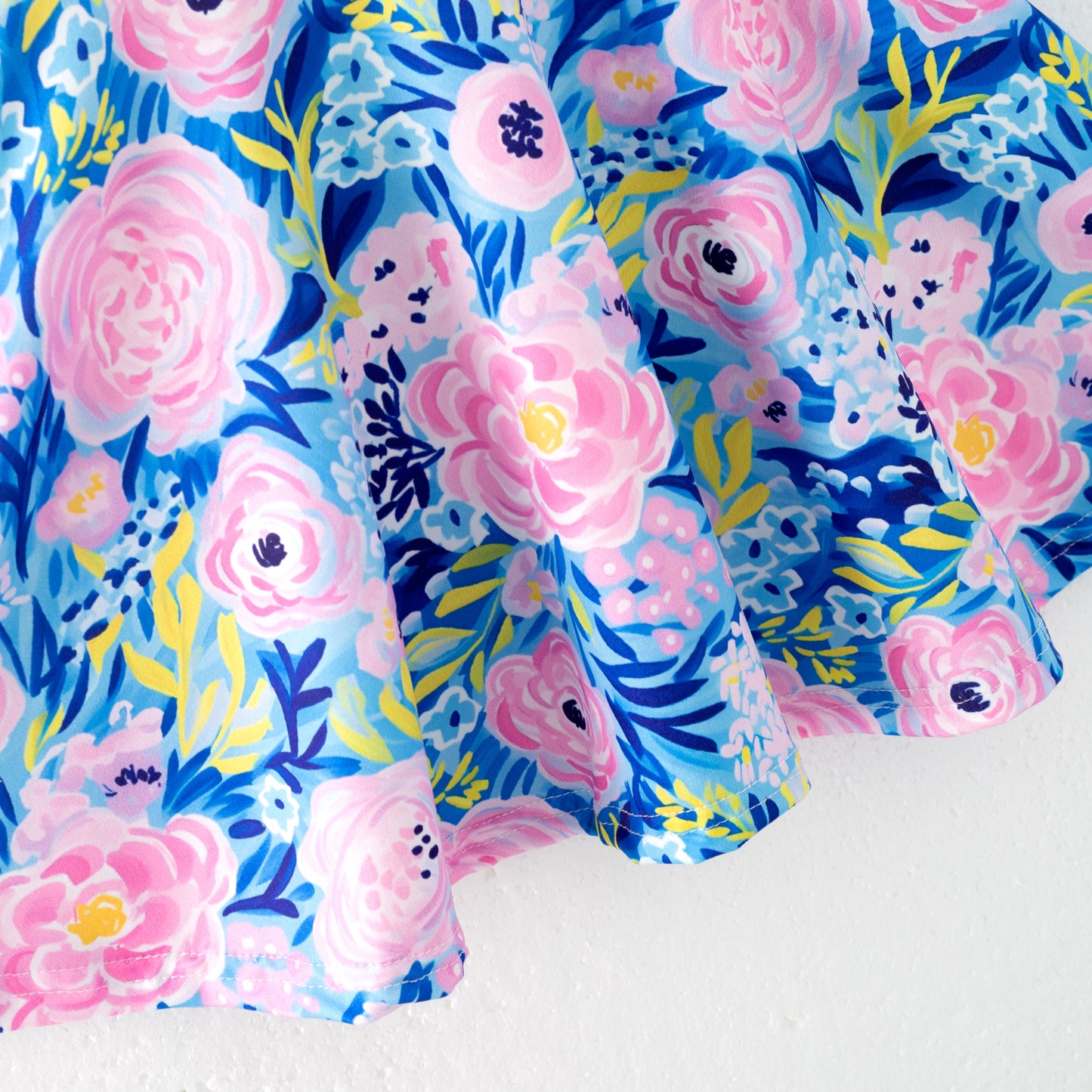 Girls Summer Blue Pink Floral Milk Silk Soft Dress