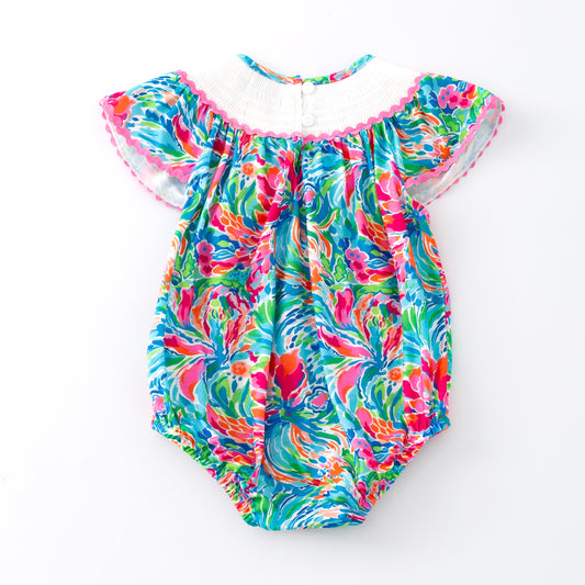 Baby Girls "DADDY'S GIRL"Smocked Embroidered Floral Bubbles