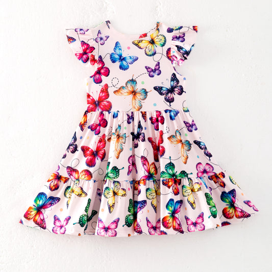 Girls Summer Spring Butterfly Print Twirl Dress