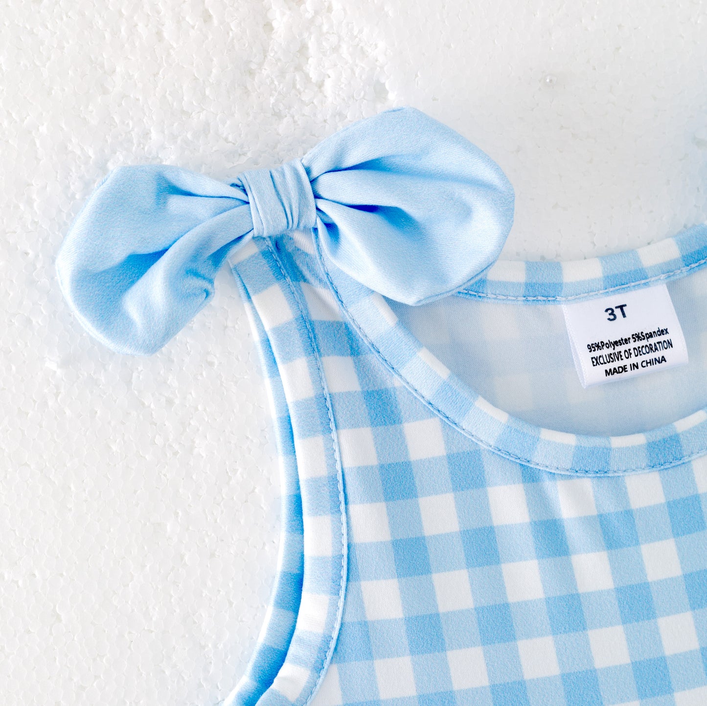 Girls Summer Blue Plaid Chick Farm Print Dress