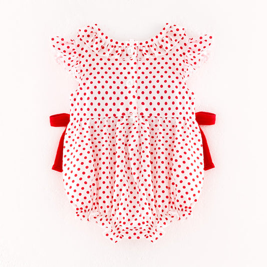 Baby Kids Strawberry Smocked Embroidered Red Dot Romper