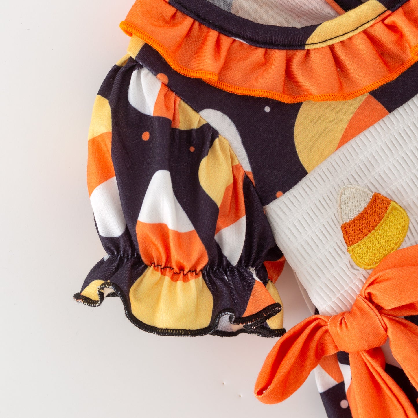 Girls Sister Halloween Corn Smock Embroidery Short & Ropmer Set