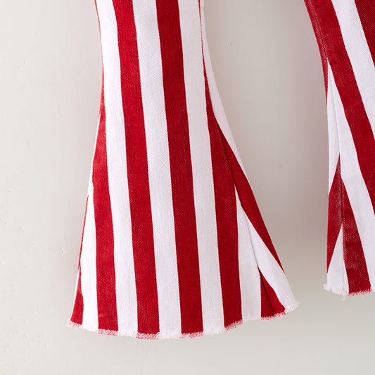 Girls Christmas Fall Red Stripes Denim Bell Pant Jean