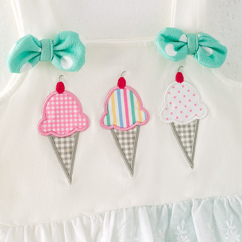 Girls Summer Mint Dot Ice-cream Applique Short Set