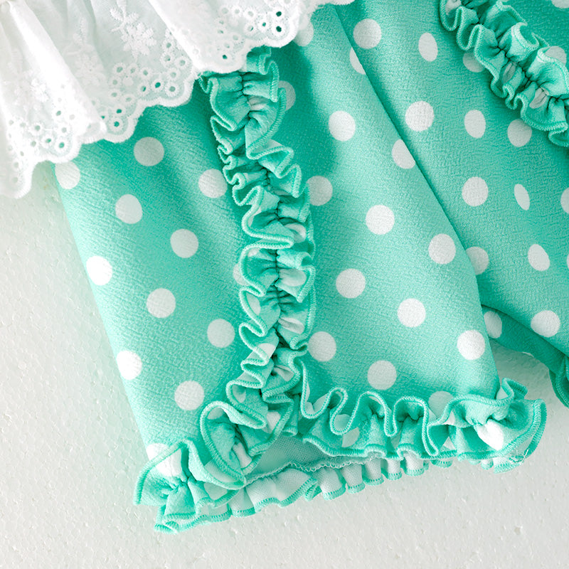 Girls Summer Mint Dot Ice-cream Applique Short Set
