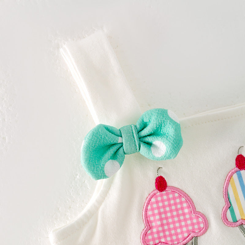 Girls Summer Mint Dot Ice-cream Applique Short Set