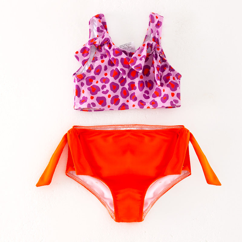 Girls 2 Pieces Summer Beach Pink Leopard Print Swimwear