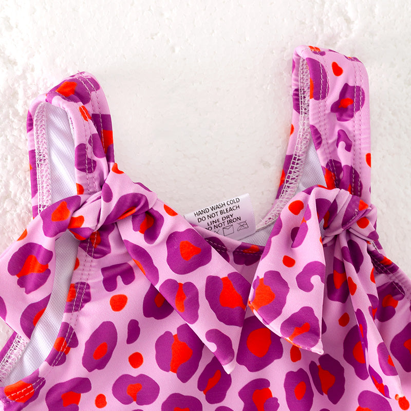 Girls 2 Pieces Summer Beach Pink Leopard Print Swimwear