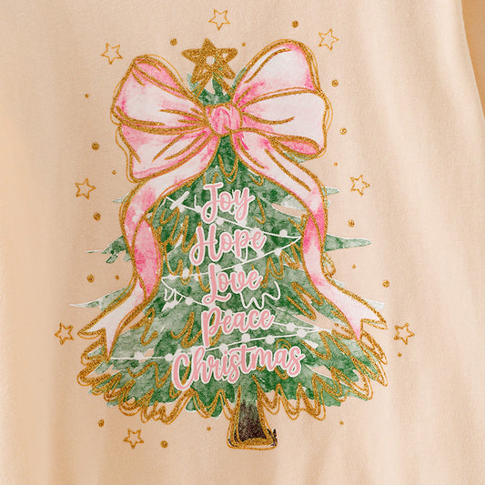 Christmas Girls Outfit – Printed Top & Sequin Tulle Skirt Set