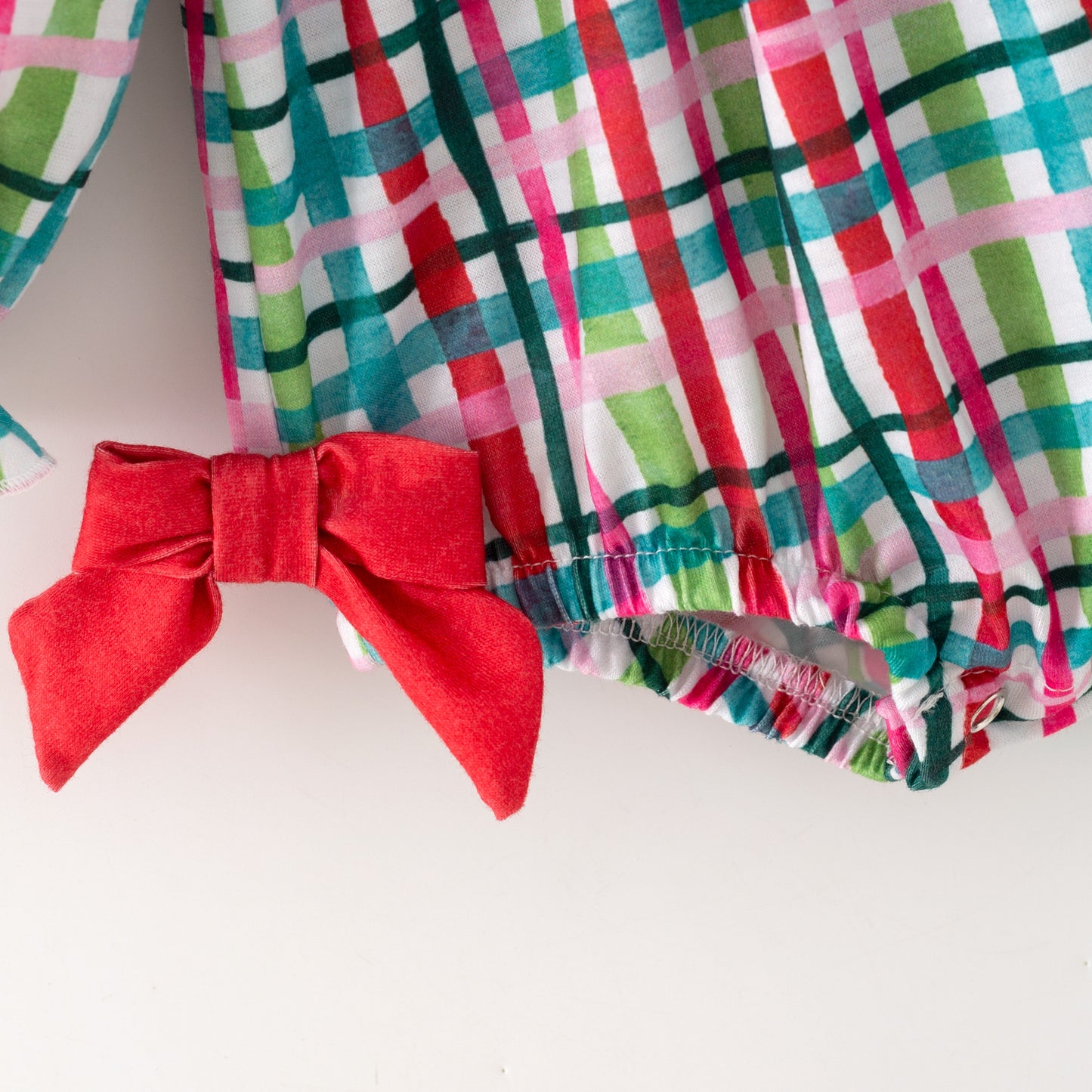 Girls Red Green Plaid Santa Christmas Tree Embroidery Smock Clothes