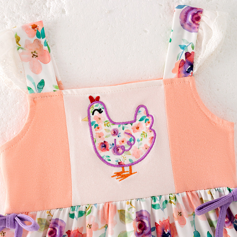 Summer Girls Purple Coral Floral Chick Embroidered Dress
