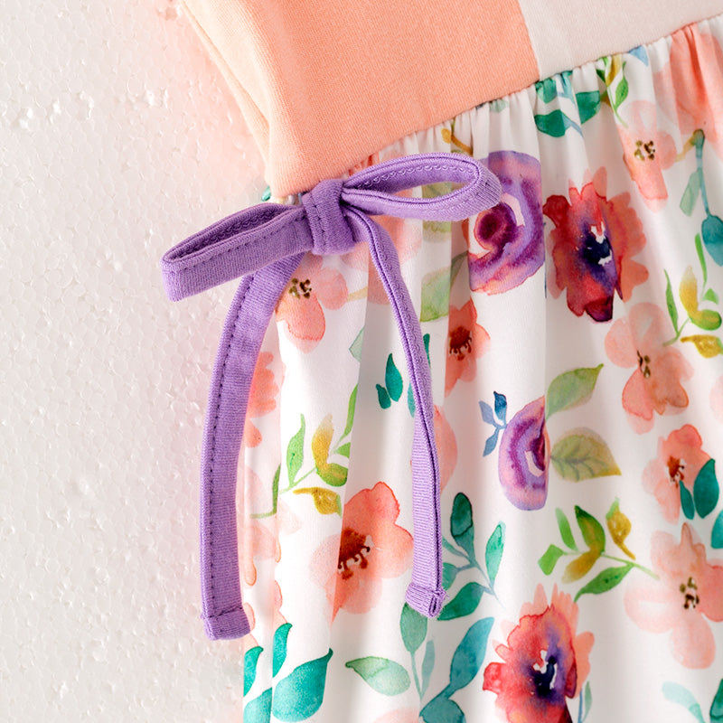 Summer Girls Purple Coral Floral Chick Embroidered Dress