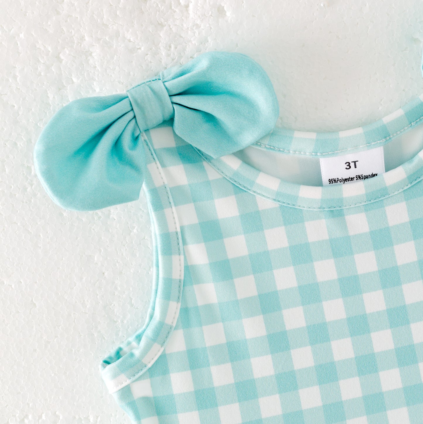 Girls Summer Mint Plaid Farm Print Dress