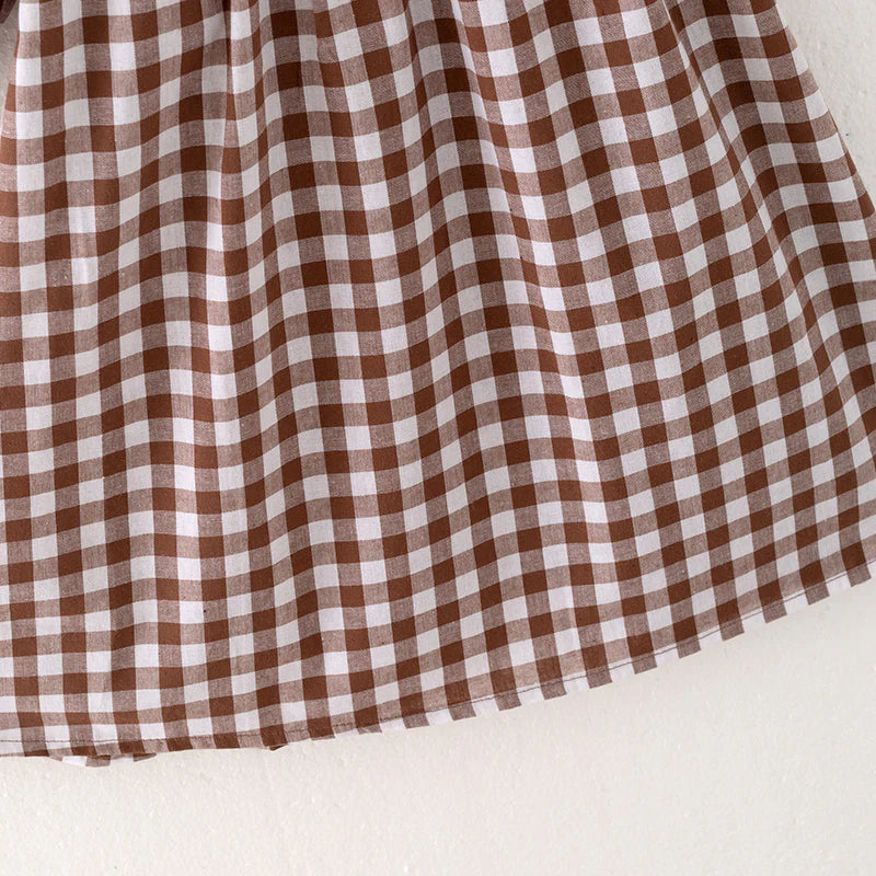 Girls Thanksgiving Day Turkey Embroidered Smock Plaid Dress