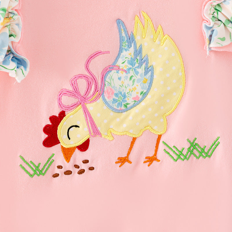 Girls Summer Farm Chick Embroidered Floral Ruffled Dress