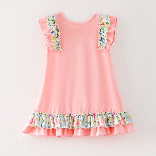 Girls Summer Farm Chick Embroidered Floral Ruffled Dress