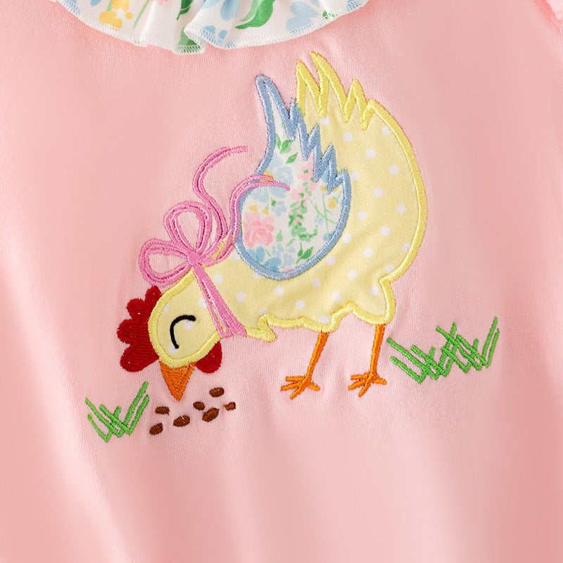 Baby Kids Farm Chick Embroidered Floral Ruffled Romper