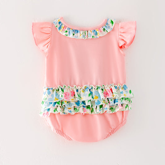 Baby Kids Farm Chick Embroidered Floral Ruffled Romper