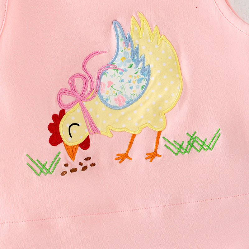 Girls Summer Farm Chick Embroidered Floral Short Set