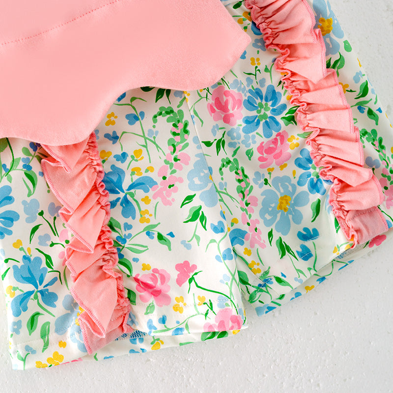 Girls Summer Farm Chick Embroidered Floral Short Set