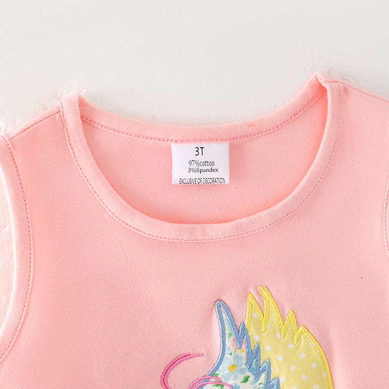 Girls Summer Farm Chick Embroidered Floral Short Set