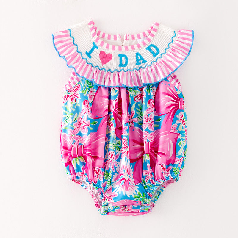 Baby Kids Father's Day "I LOVE DAD" Smocked Embroidered Romper