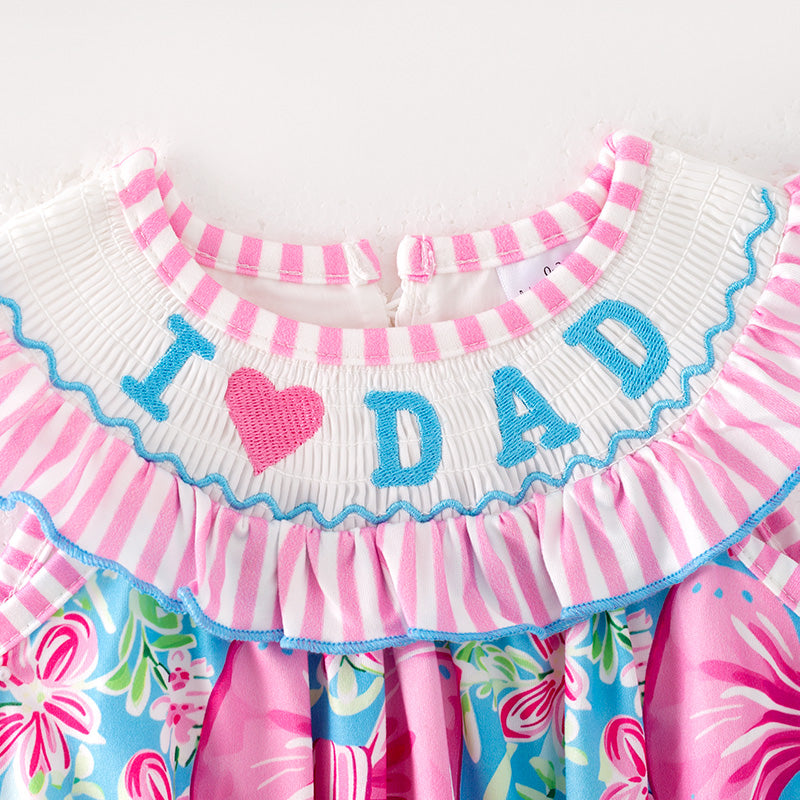 Baby Kids Father's Day "I LOVE DAD" Smocked Embroidered Romper