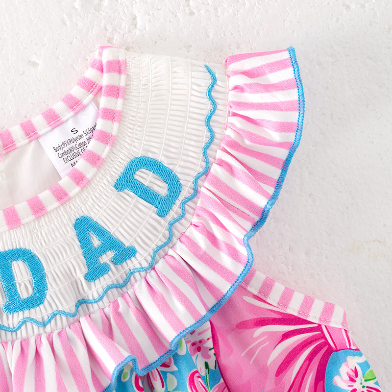 Summer Girls "I LOVE DAD" Smocked Embroidered Pink Bow Dress