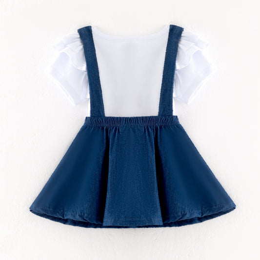 Girls Back To School "LIVE LOVE LEARN" Apple Applique Skirt Set