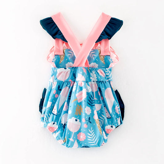 Baby Kids Summer Print Pocket Bubble Romper