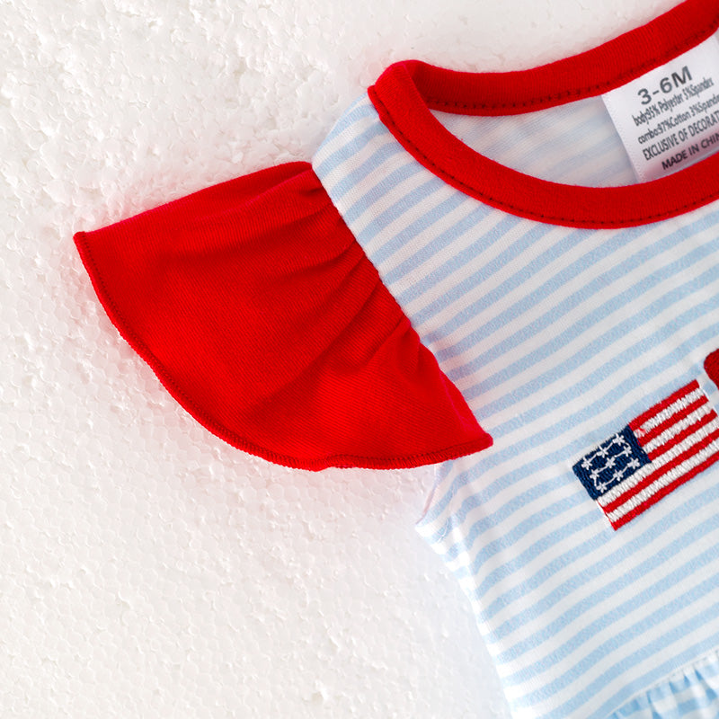 Baby 4th Of July Bow Flag Embroidered Romper