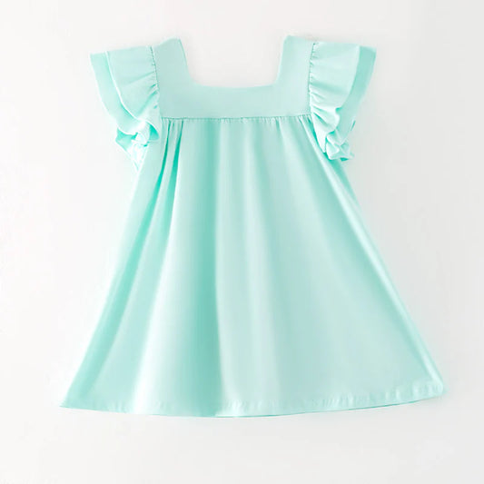 Girls Back To School Pencil Print Mint Cotton Dress