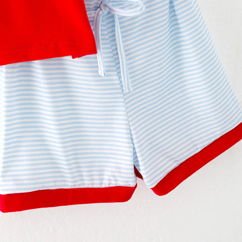 Boys July 4th Flag Smocked Embroidered Short Set