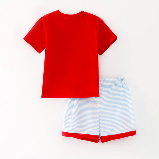 Boys July 4th Flag Smocked Embroidered Short Set