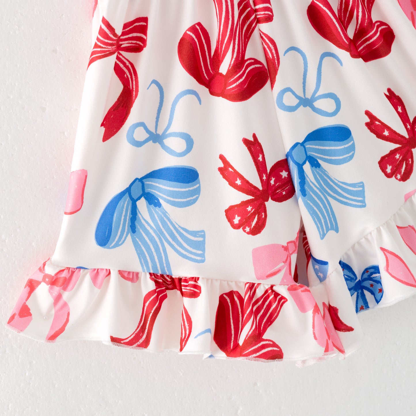Girls Summer July 4th Red Blue Bow Print Jumpsuit