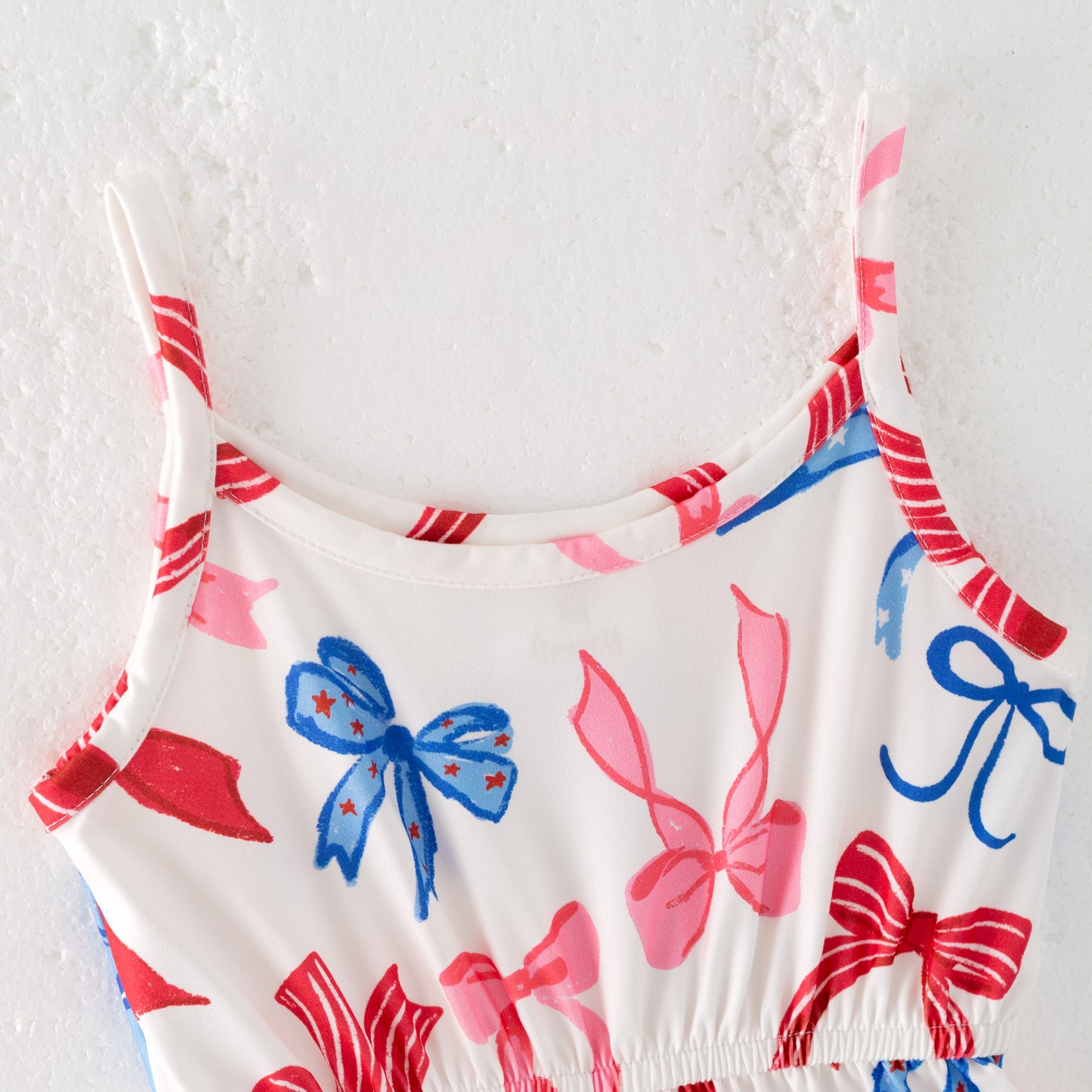 Girls Summer July 4th Red Blue Bow Print Jumpsuit