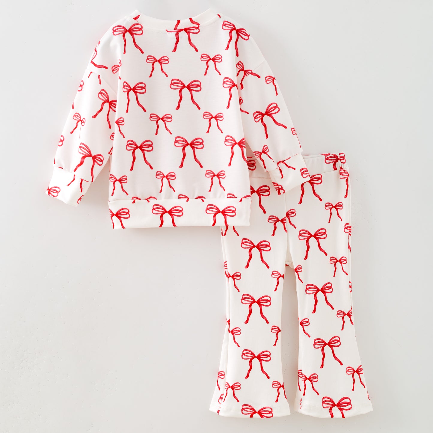 Girls Christmas Winter Pink Bow Print Sweatshirt Set