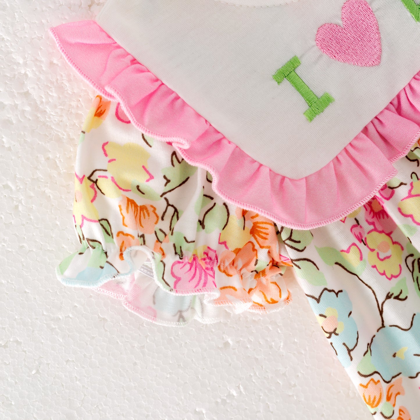 Summer Baby Girls "I LOVE DAD" Pink Flower Embroidered Romper