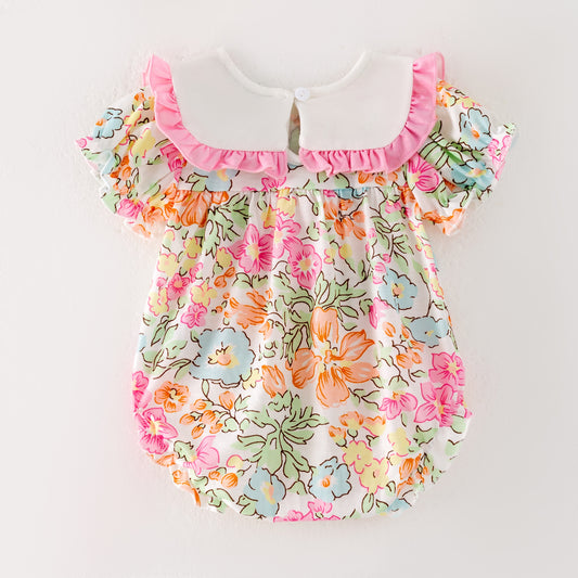 Summer Baby Girls "I LOVE DAD" Pink Flower Embroidered Romper