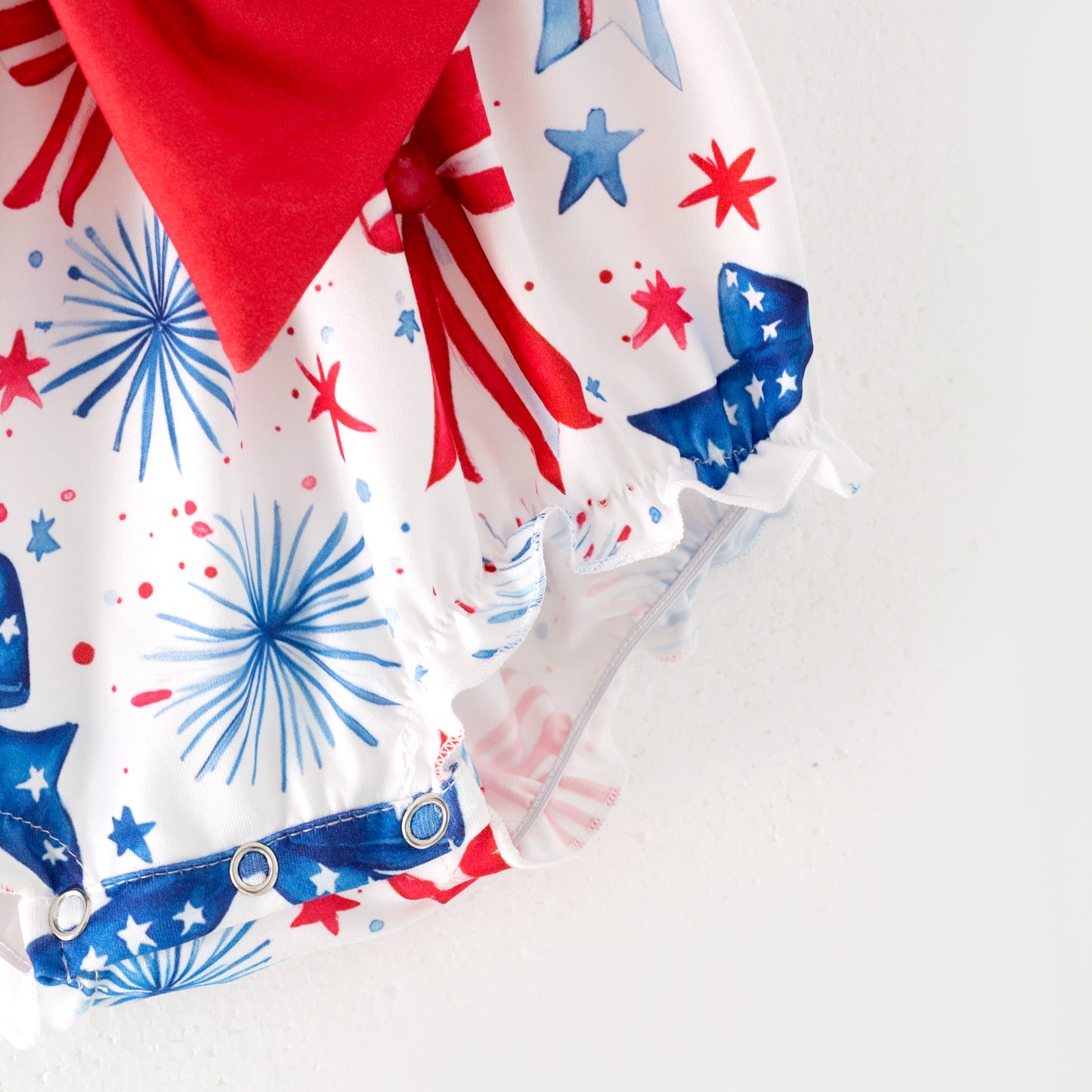 Baby Summer July 4th Red Bow Bubble Romper