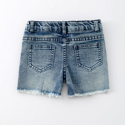 Girls Summer Pink Sequins Bow Denim Short