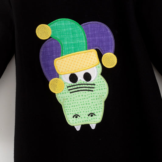 Baby Boys 2026 Mardi Gras Embroidery Black Cotton Romper