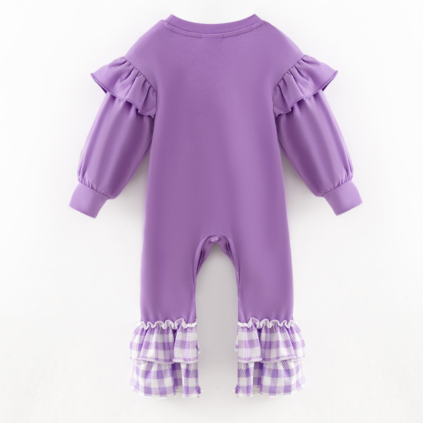 Baby Girls 2026 Mardi Gras Embroidery Purple Cotton Romper